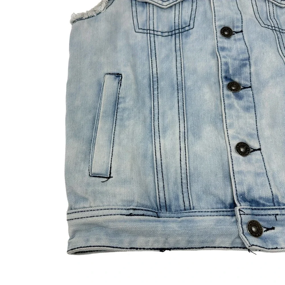 Southpole Mens Jean‎ Jacket Vest Denim American Flag Patch Distressed Blue Small